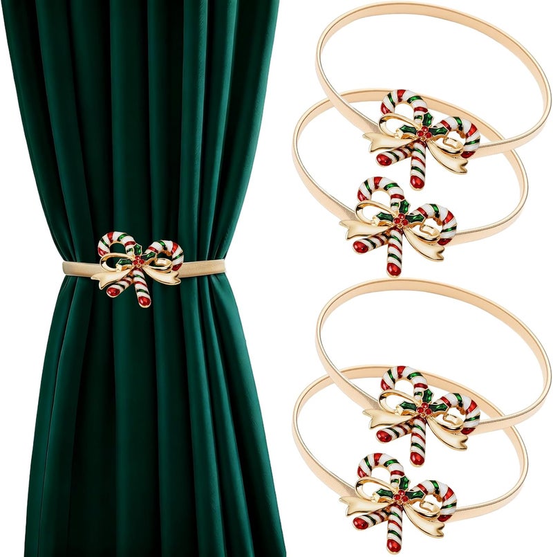 LLPMutu 4 Pack Christmas Curtain Tieback Buckle Aluminum Alloy Spring Design Curtain Holdback Carving Design Christmas Curtain Ties for Drapes Curtain Ties Backs Modern Christmas Decor (Crutch) - Image 1
